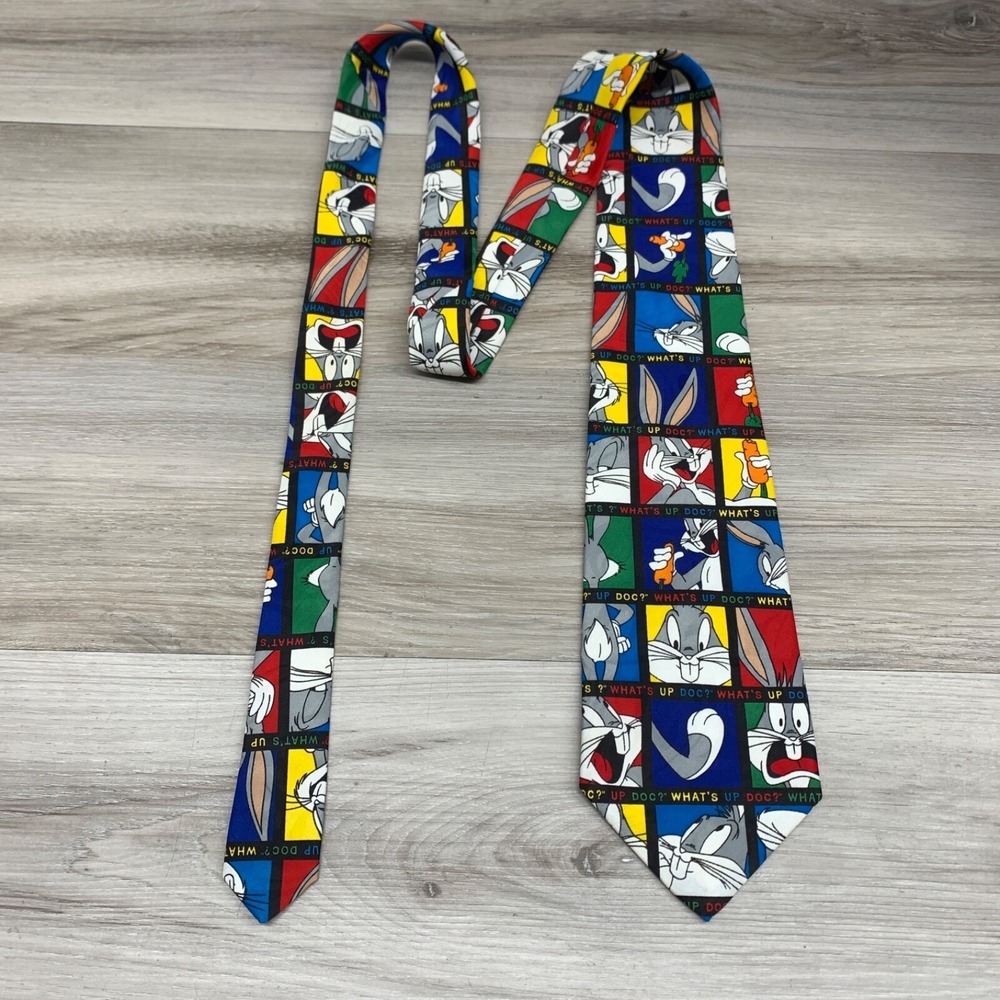 VTG 1995 Looney Tunes Squad Tie - Balancine Hot Cakes - Warner Bros Bugs Bunny